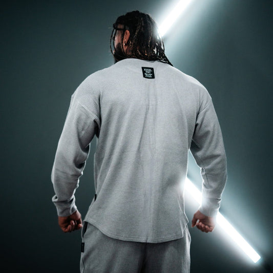 "Low Key XXXL Embroidered" Stretch Thermal Waffle Sweat -Alloy Grey