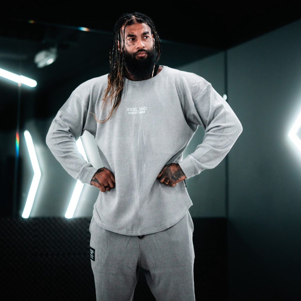 "Low Key XXXL embroidered" Stretch Thermal Waffle Sweat -Alloy Gray