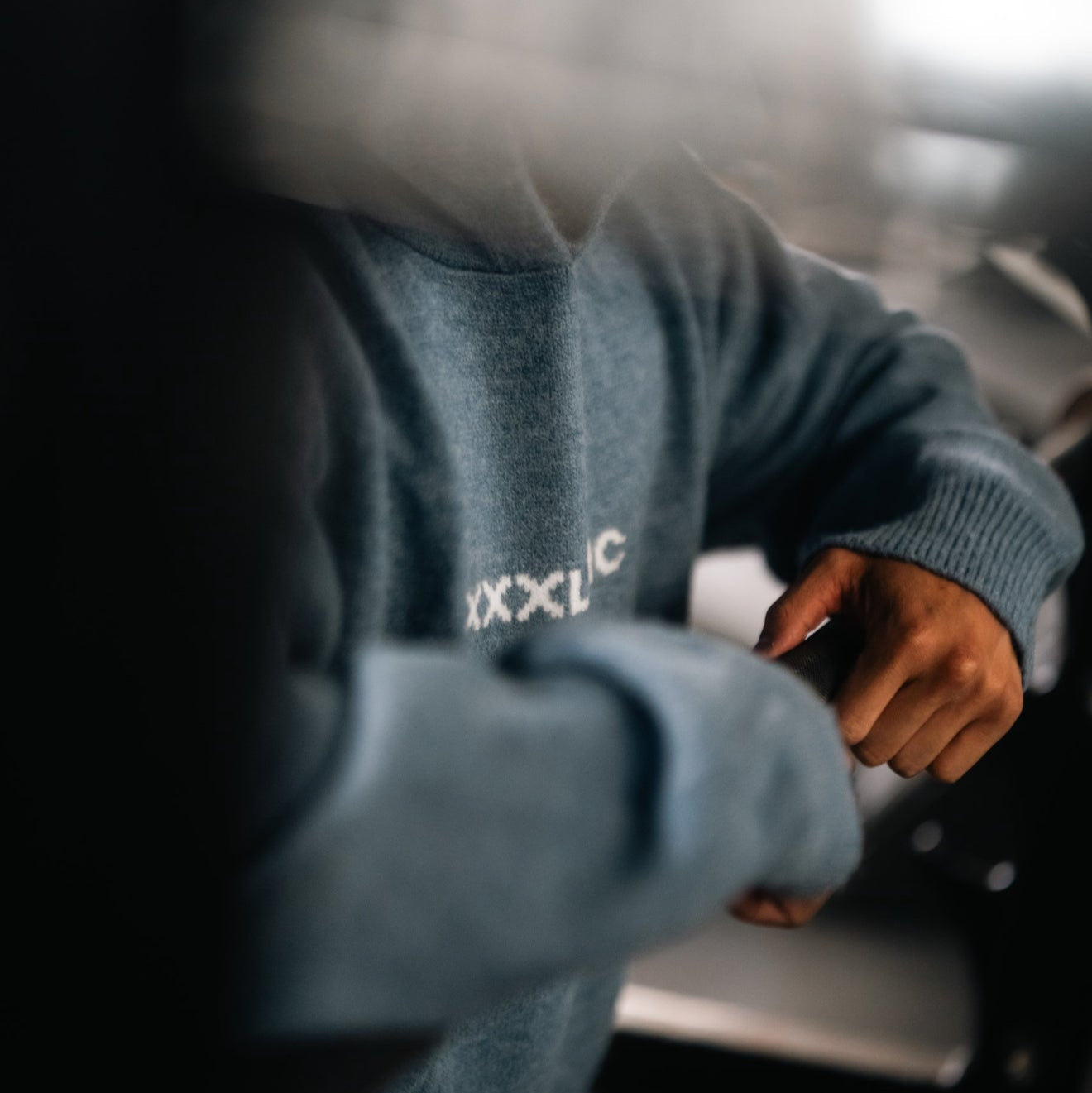 "Ultra Knit Logo" Soft Knit Pouch Hoodie - Powder Blue