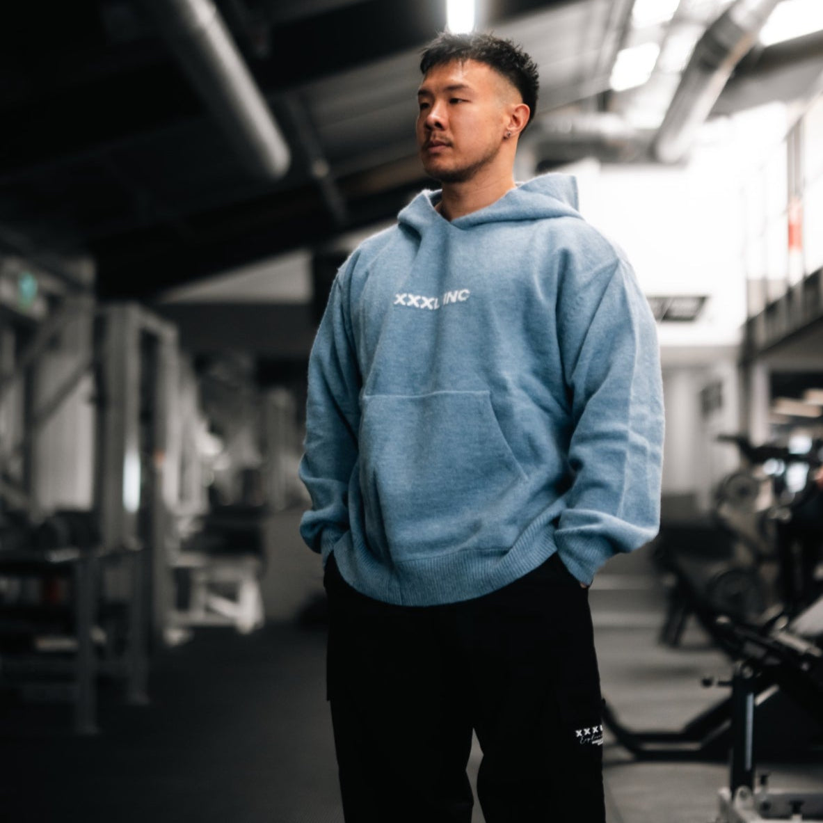"Ultra Knit Logo" Soft Knit Pouch Hoodie - Powder Blue