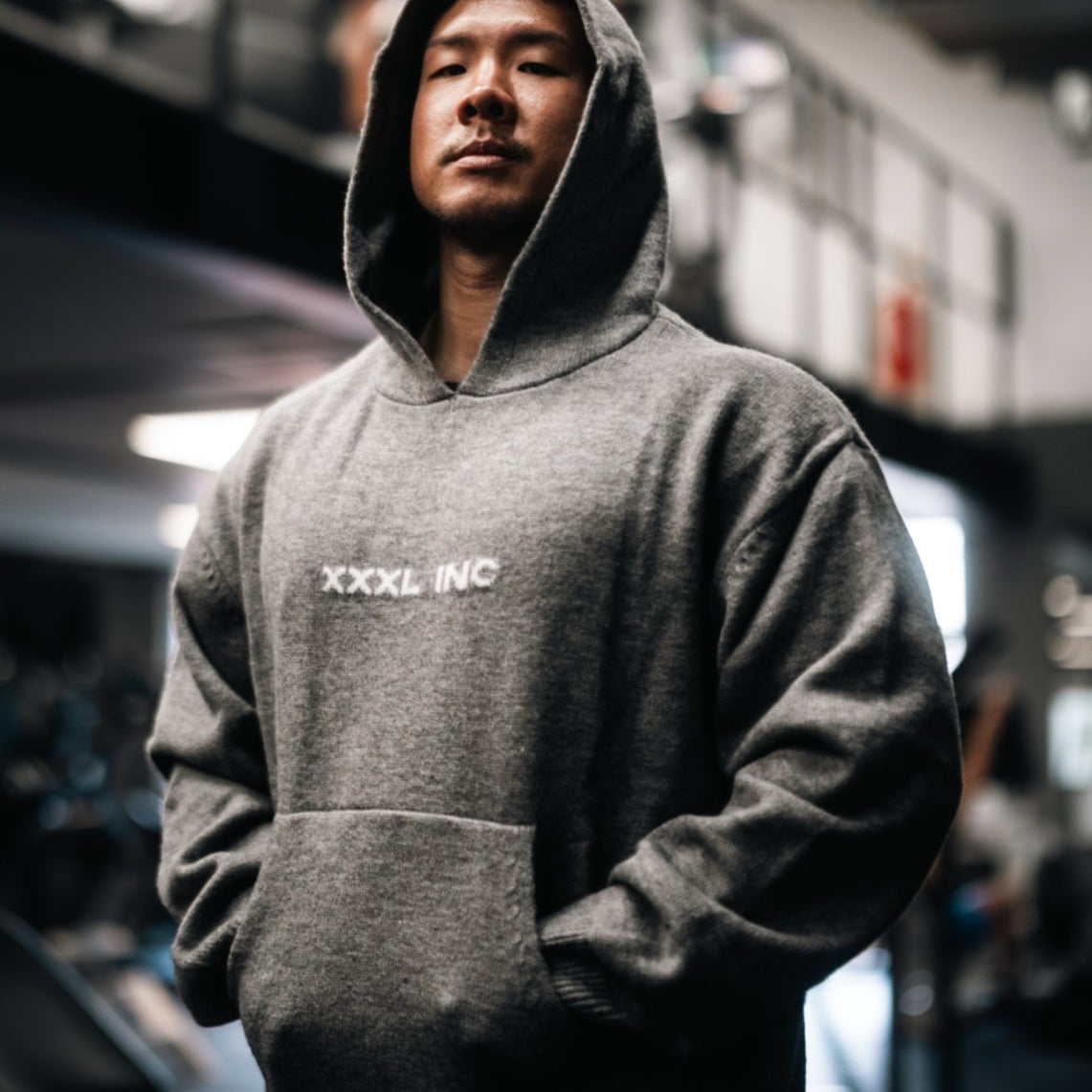 "Ultra Knit Logo" Soft Knit Pouch Hoodie - Warm Grey