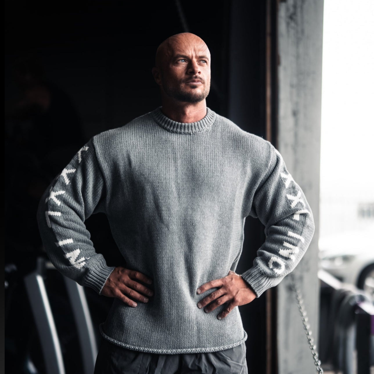"XXXL INC Knit Logo" Chunky Knit Sweater - Rock Grey