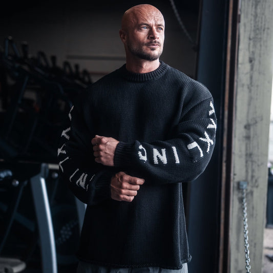 "XXXL INC Knit Logo" Chunky Knit Sweater - Basalt Black
