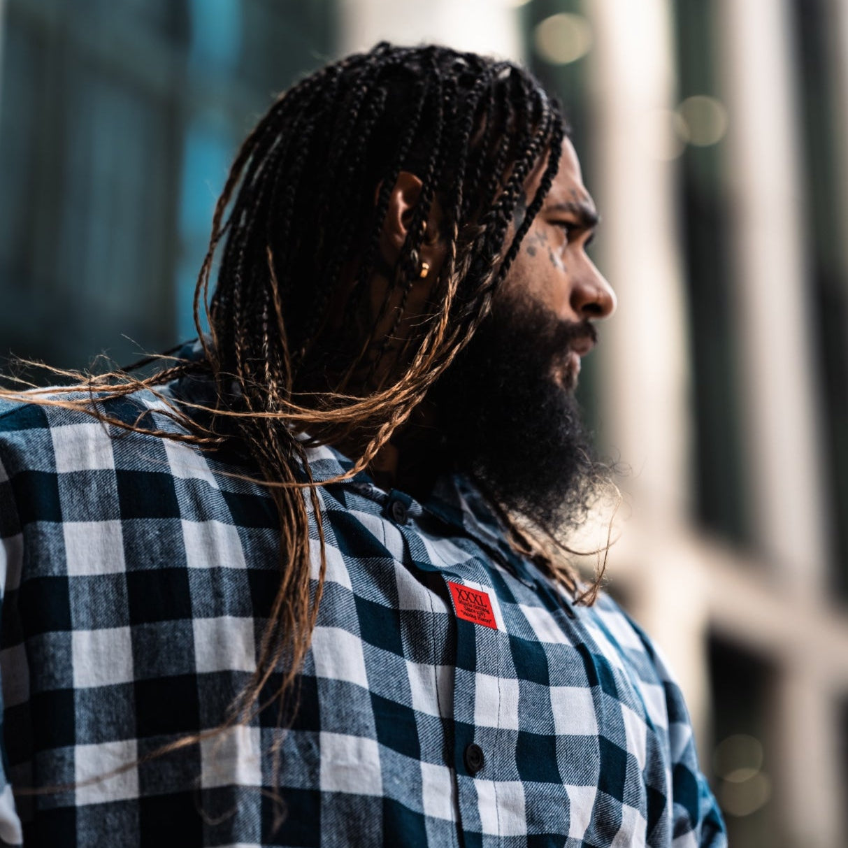 "Be Legendary" Oversized Muscle Shirt -Navy Plaid