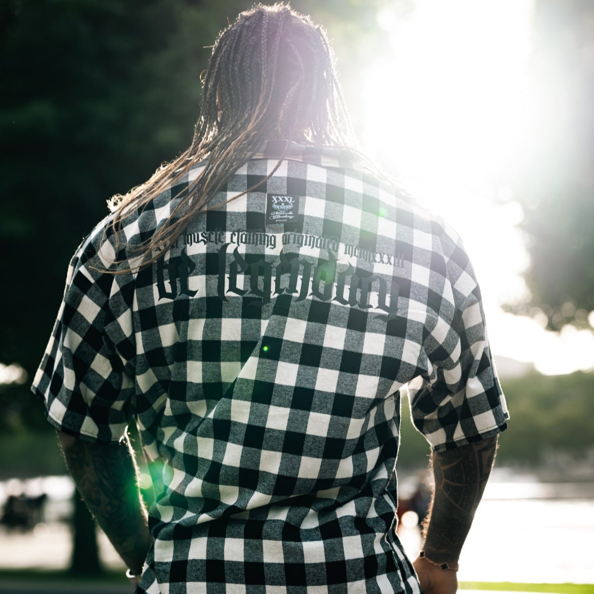 "Be Legendary" Oversized Muscle Shirt -Black Plaid
