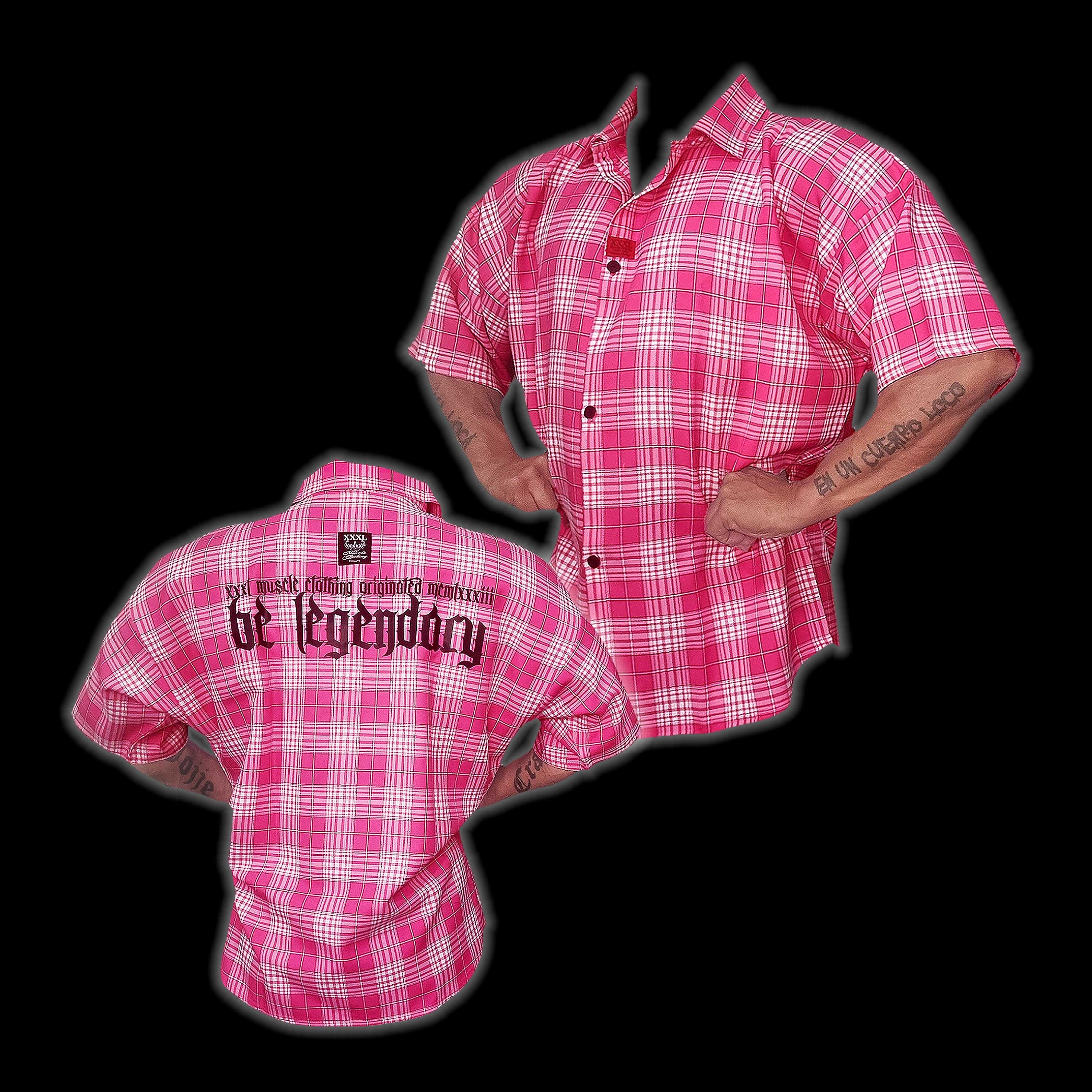 "Be Legendary" Oversized Muscle Shirt - Pink Plaid