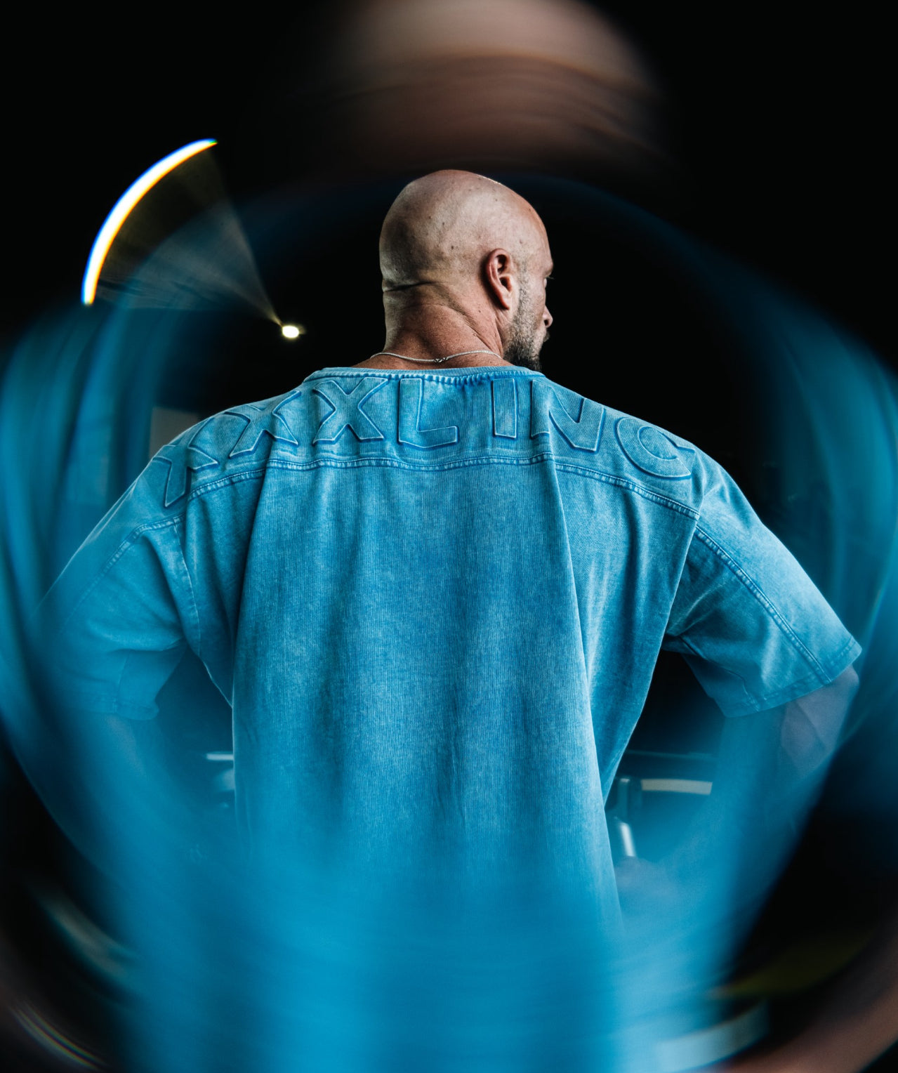 "Embossed XXXL INC" Yoke Rag Top - Stone Washed Blue