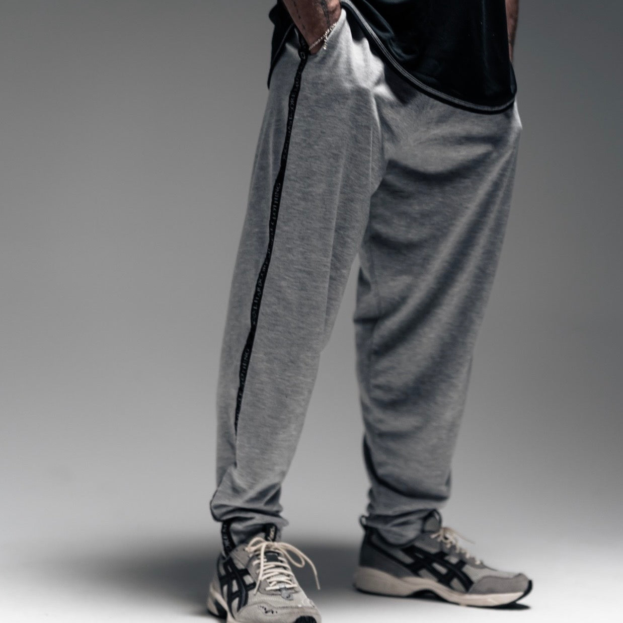 Full Cut Taped Trackie Pants - Ash Grey