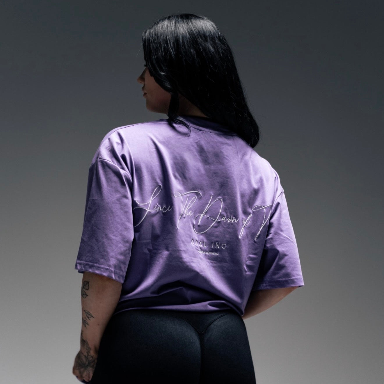 " Since The Dawn of Time" Embroidered Box Cut T - Purple