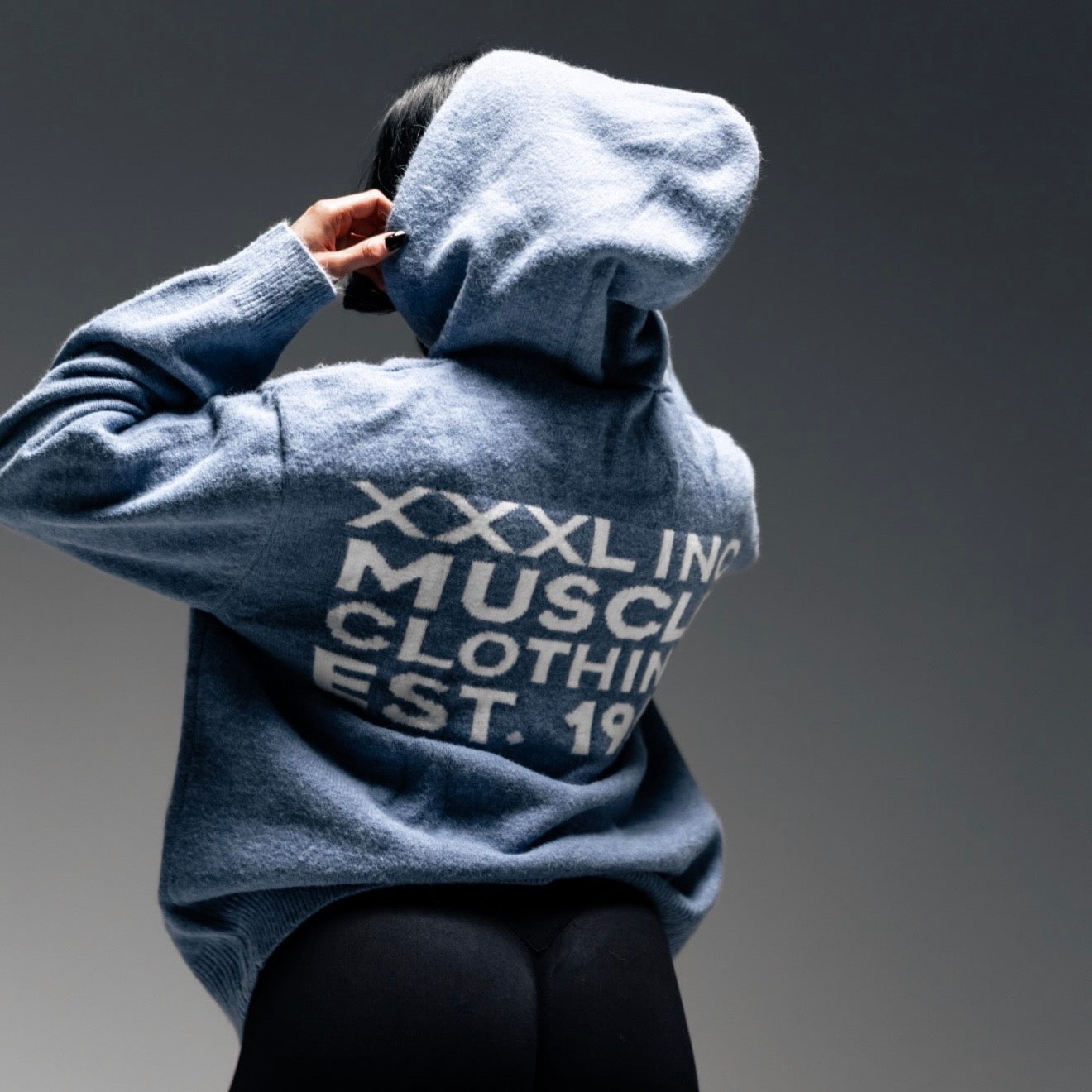 "Ultra Knit Logo" Soft Knit Pouch Hoodie - Powder Blue