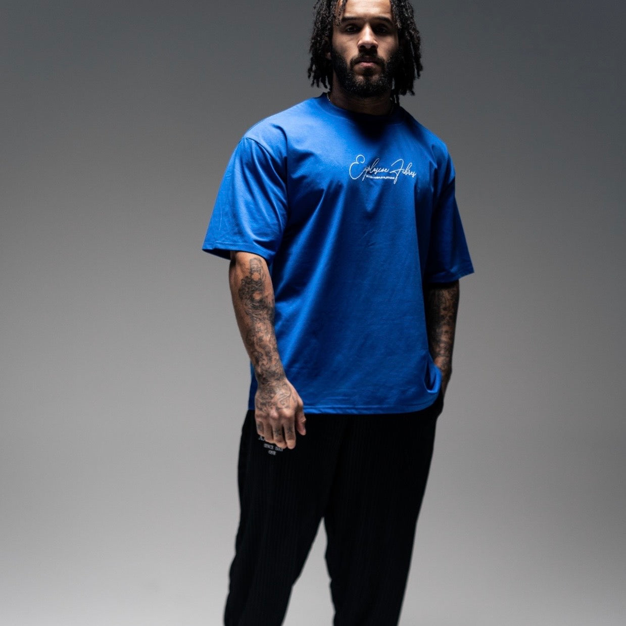 " Since The Dawn of Time" Embroidered Box Cut T - Azure Blue