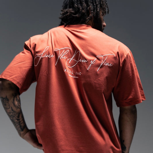 " Since The Dawn of Time" Embroidered Box Cut T - Terracotta Red