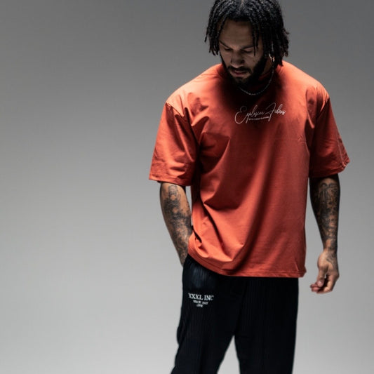 " Since The Dawn of Time" Embroidered Box Cut T - Terracotta Red