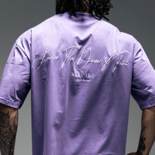 " Since The Dawn of Time" Embroidered Box Cut T - Purple