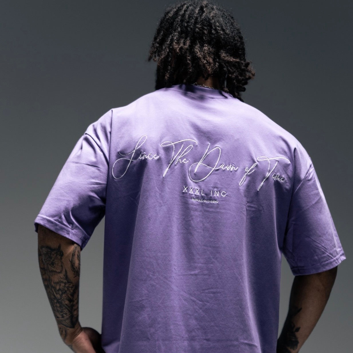 " Since The Dawn of Time" Embroidered Box Cut T - Purple