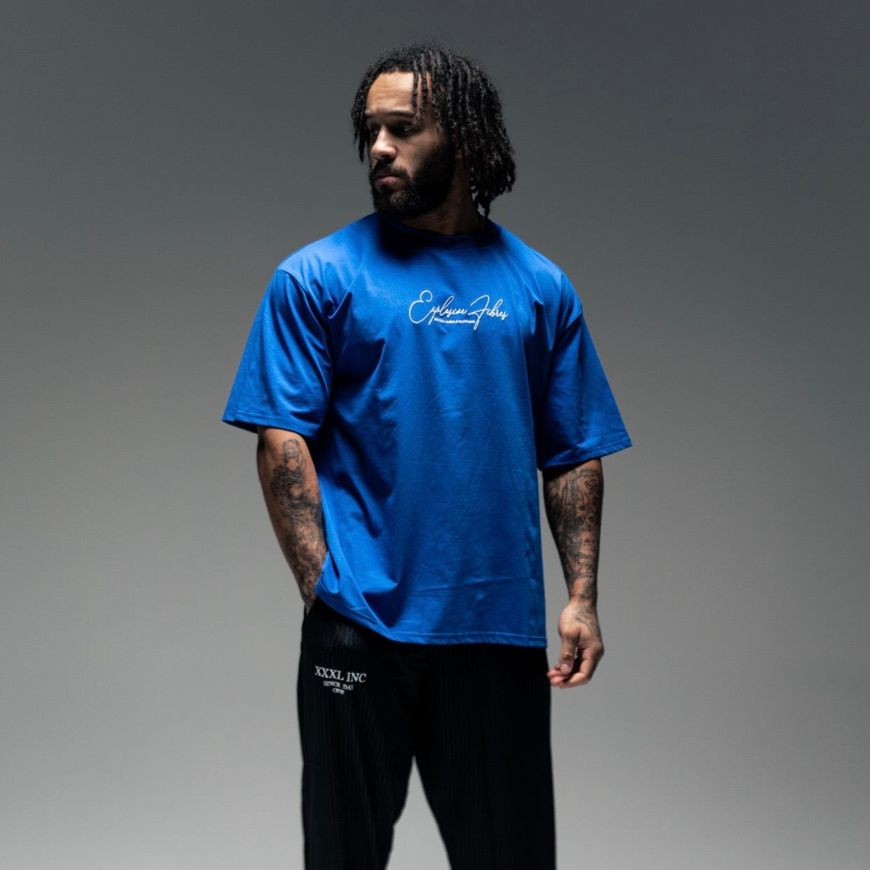 " Since The Dawn of Time" Embroidered Box Cut T - Azure Blue