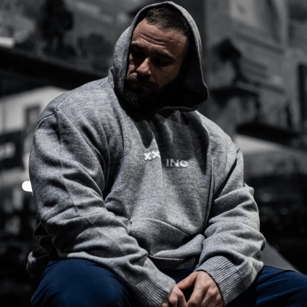 "Ultra Knit Logo" Soft Knit Pouch Hoodie - Warm Grey