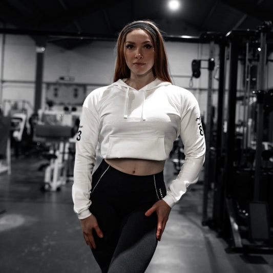 ”League Of Our Own” Ladies Hooded Crop Sweat - White