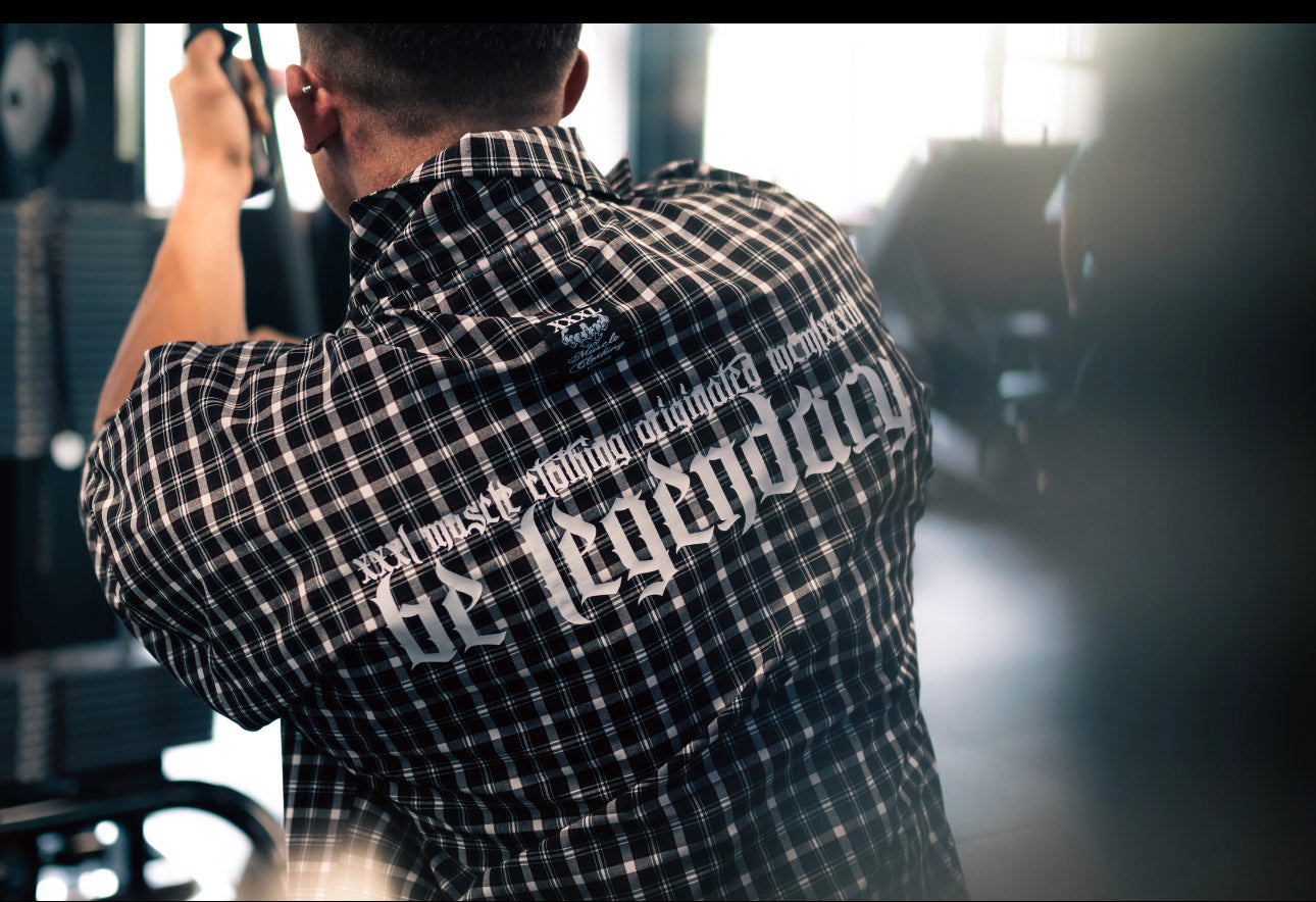 " Be Legendary" Oversized Muscle Shirt-Black Plaid