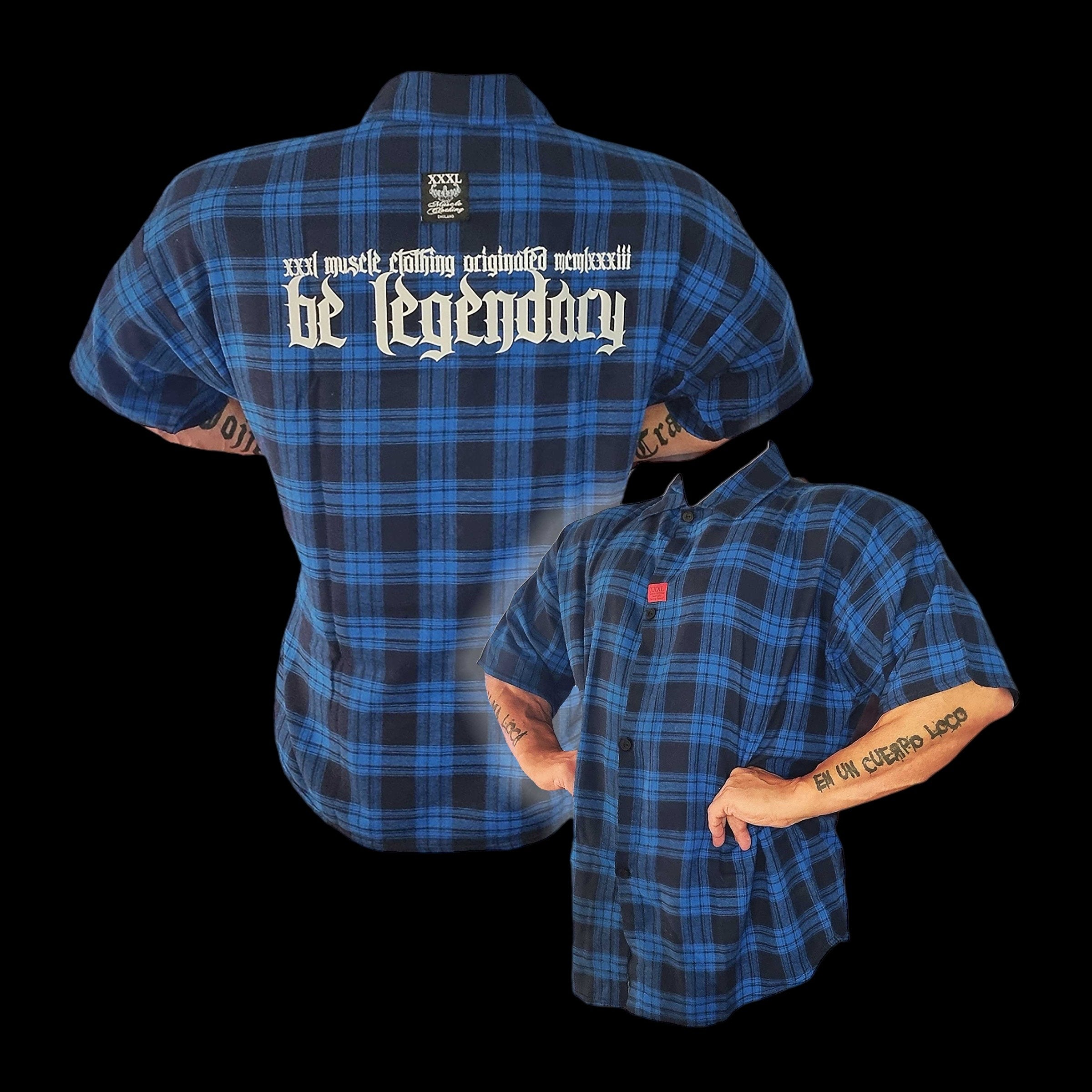 "Be Legendary" Oversized Muscle Shirt - Bright blue Plaid