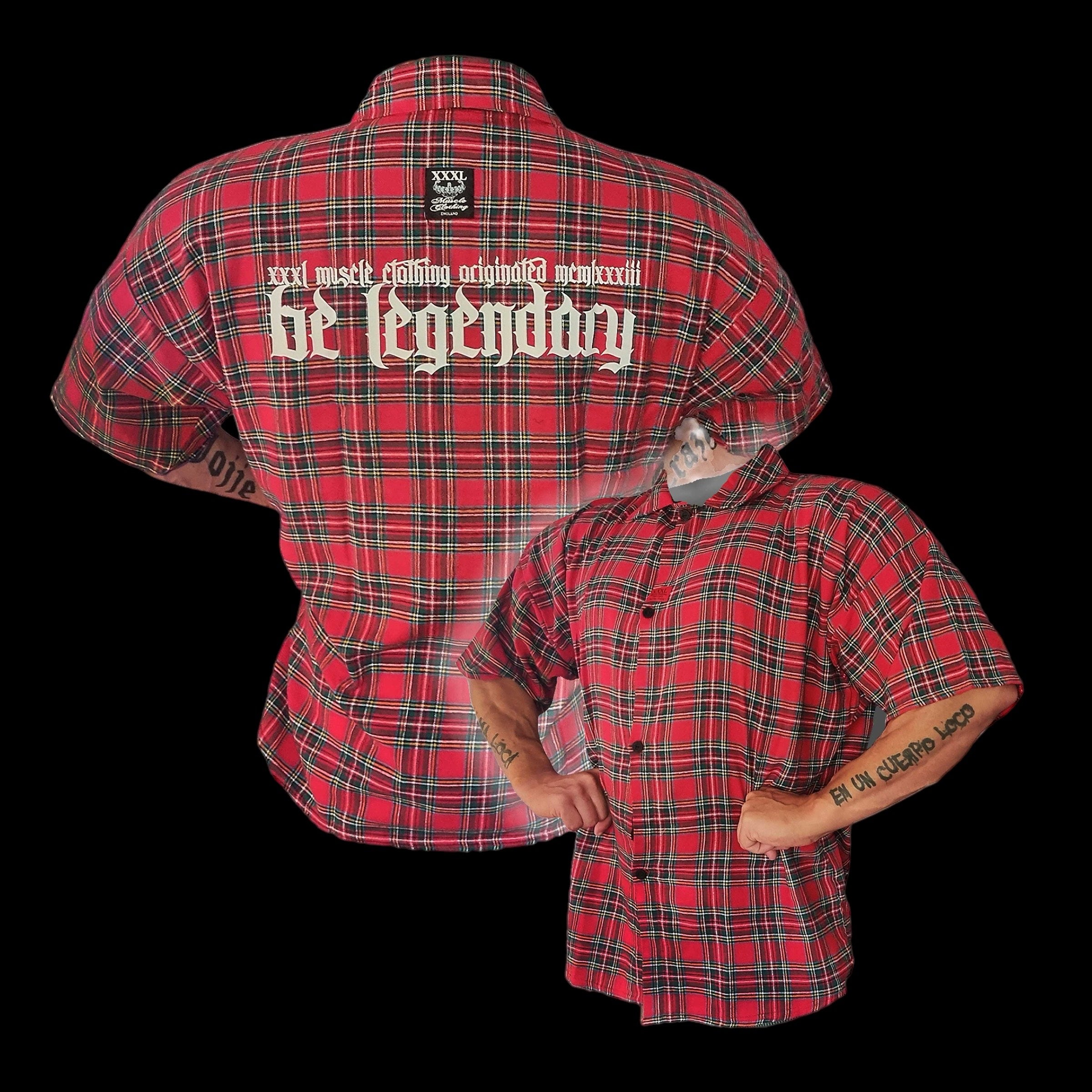 "Be Legendary" Oversized Muscle Shirt - Red II Plaid