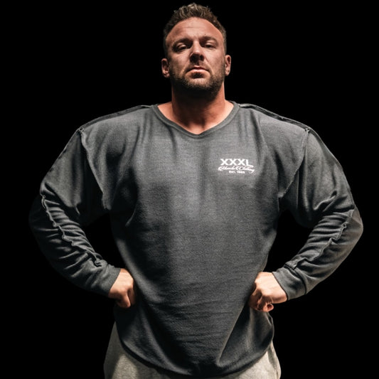 "Profile" Rough Cut, Open Neck Sweatshirt- Flint