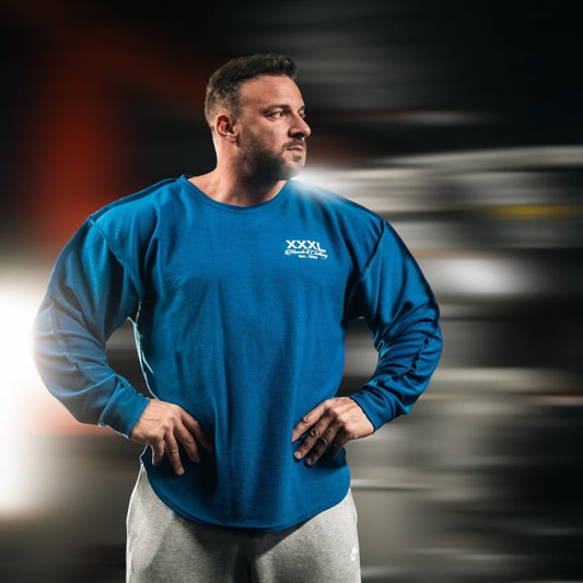 "Profile" Rough Cut, Open Neck Sweatshirt- Ocean Blue