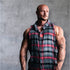 "Woven Badged" Oversized Sleeveless Muscle Shirt- Grey/Red Plaid