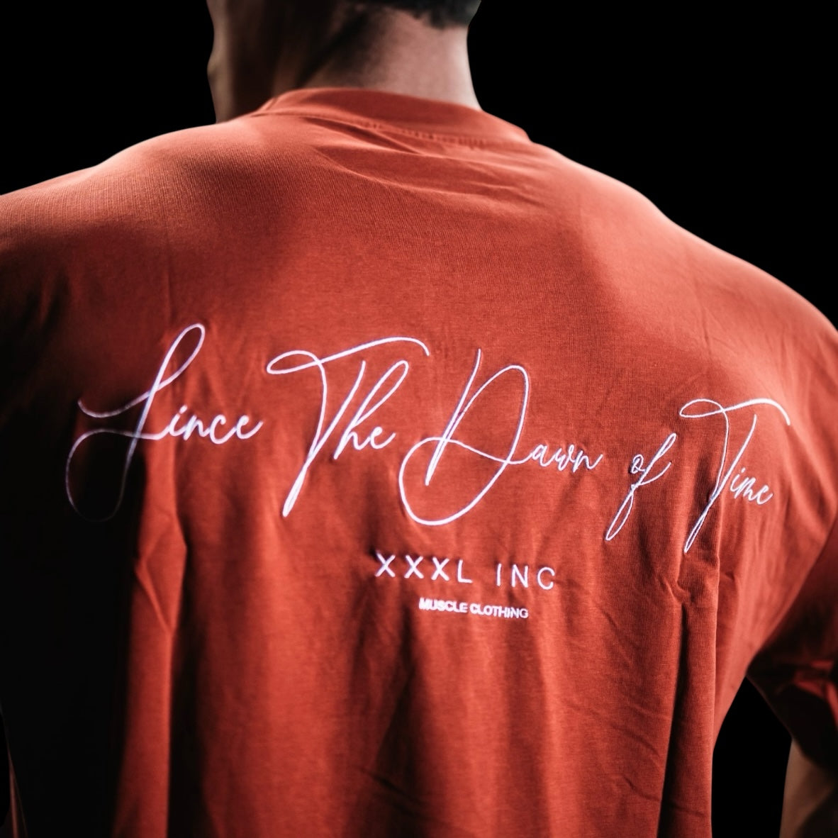 " Since The Dawn of Time" Embroidered Box Cut T - Terracotta Red