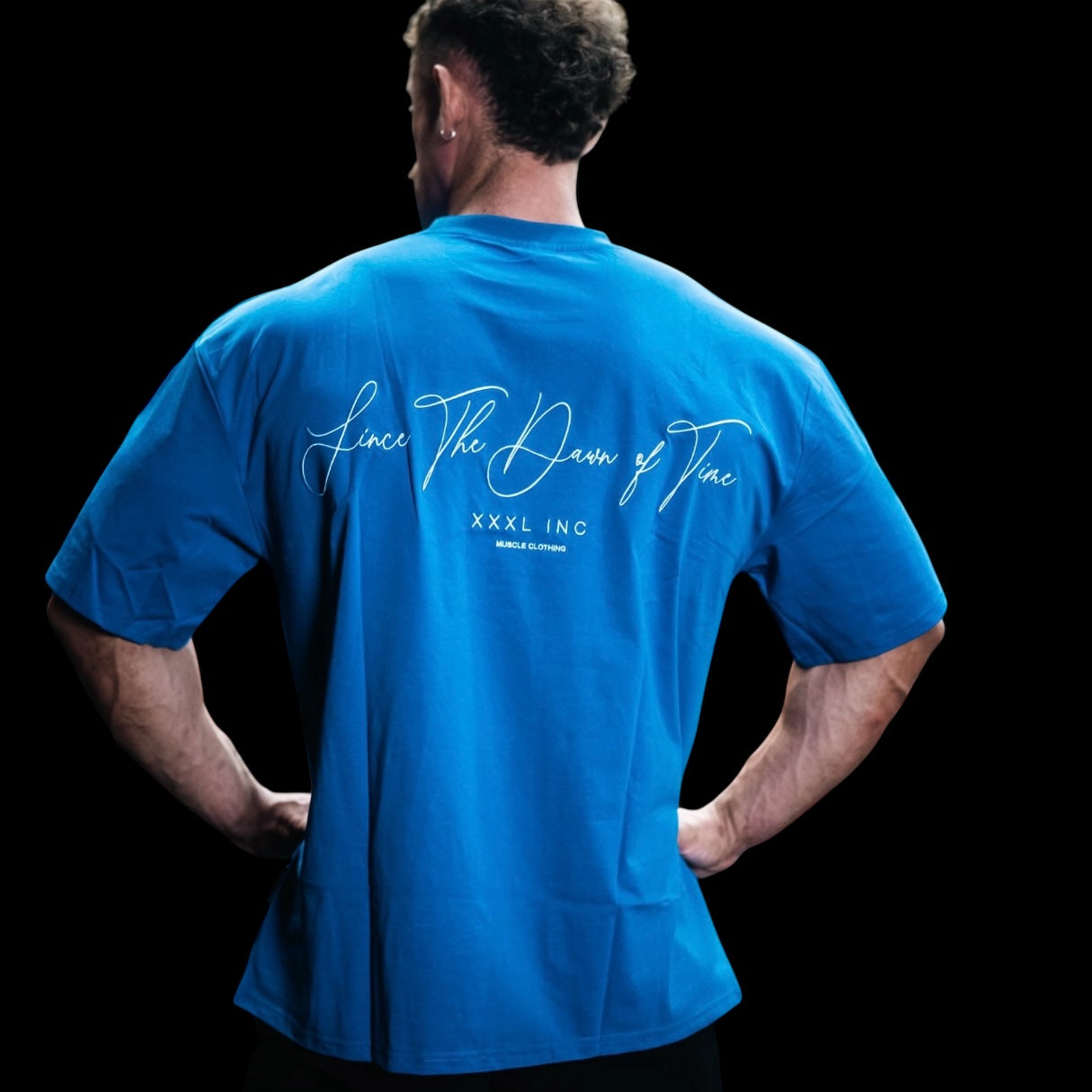 " Since The Dawn of Time" Embroidered Box Cut T - Azure Blue