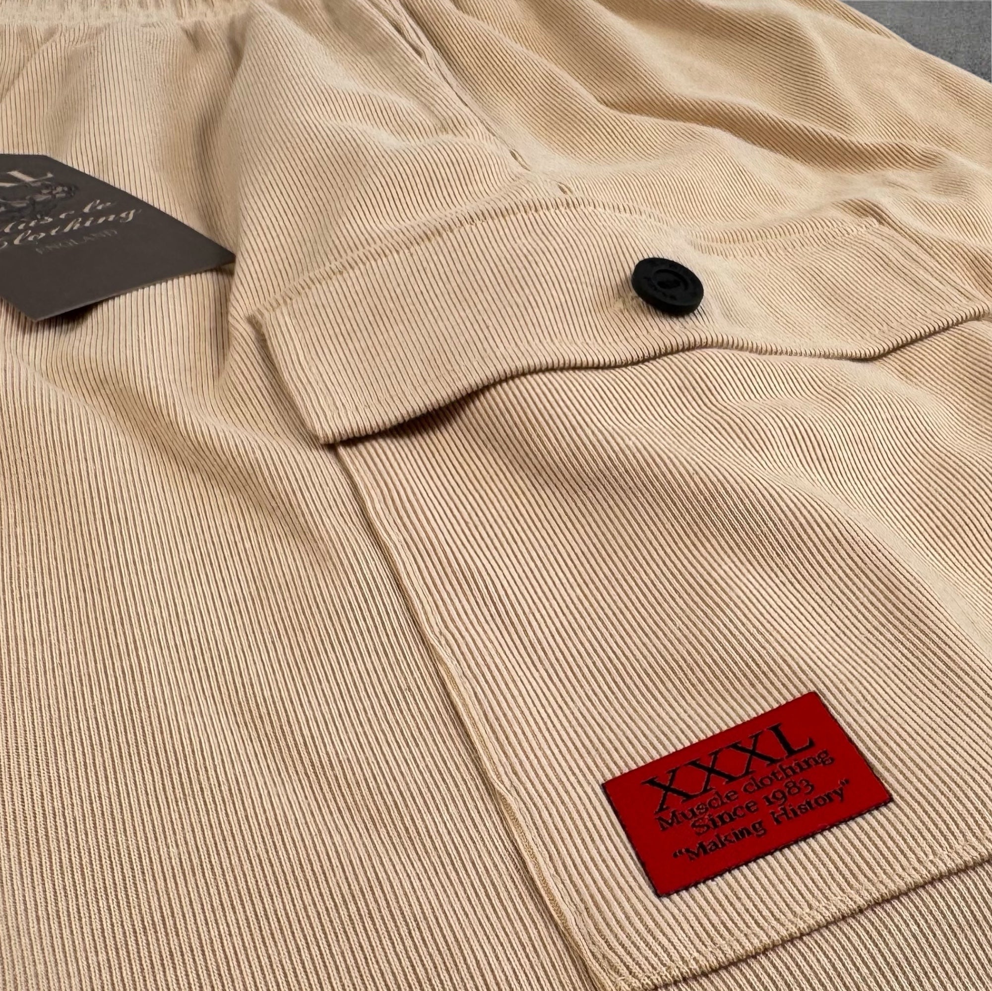 "Scrolled XXXL Inc" Vintage Wash Combat Short - Washed Latte