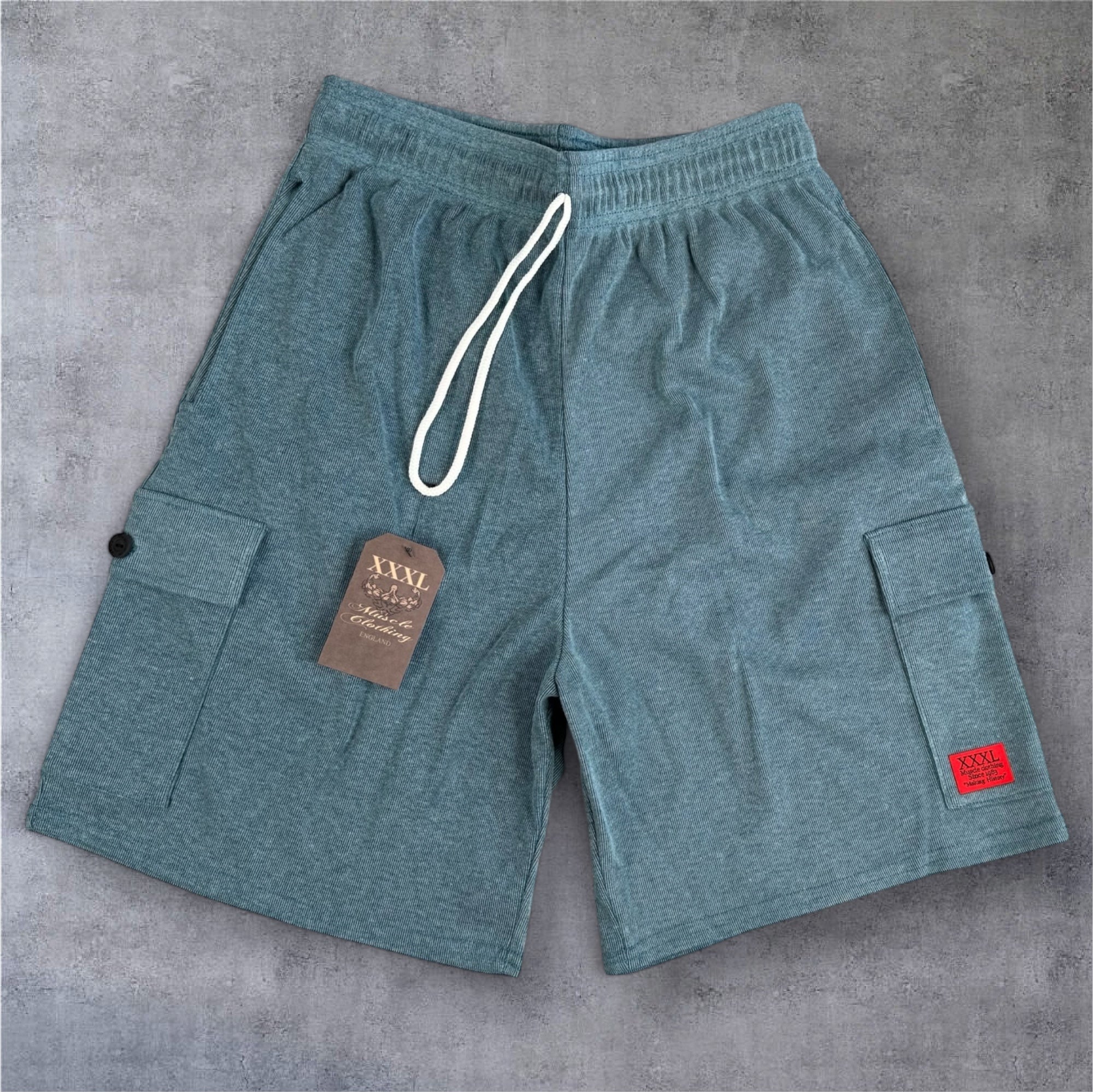 "Scrolled XXXL Inc" Vintage Wash Combat Short - Washed Teal