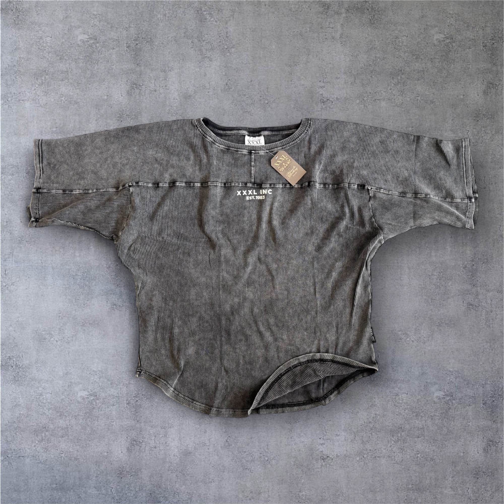 "XXXL INC" 3/4 sleeve  Rag Top - Stonewash Black
