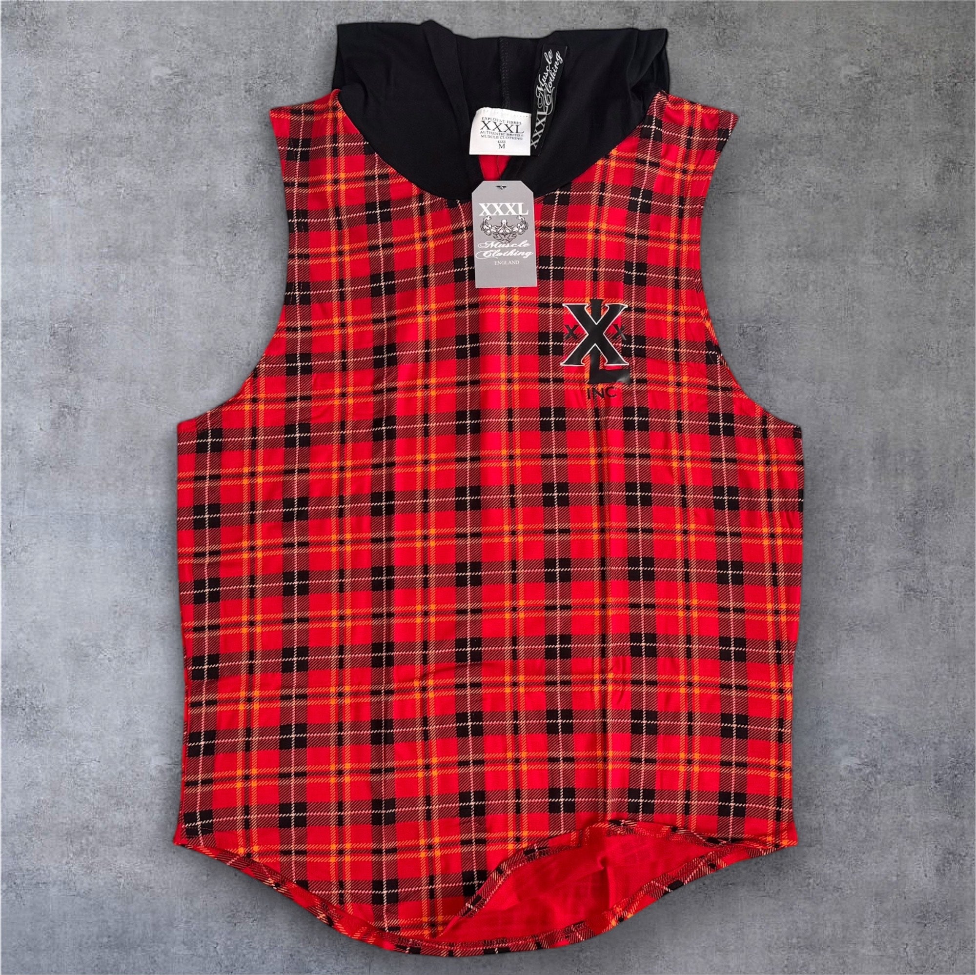 Hooded Muscle Cut T - Red/Yellow Plaid