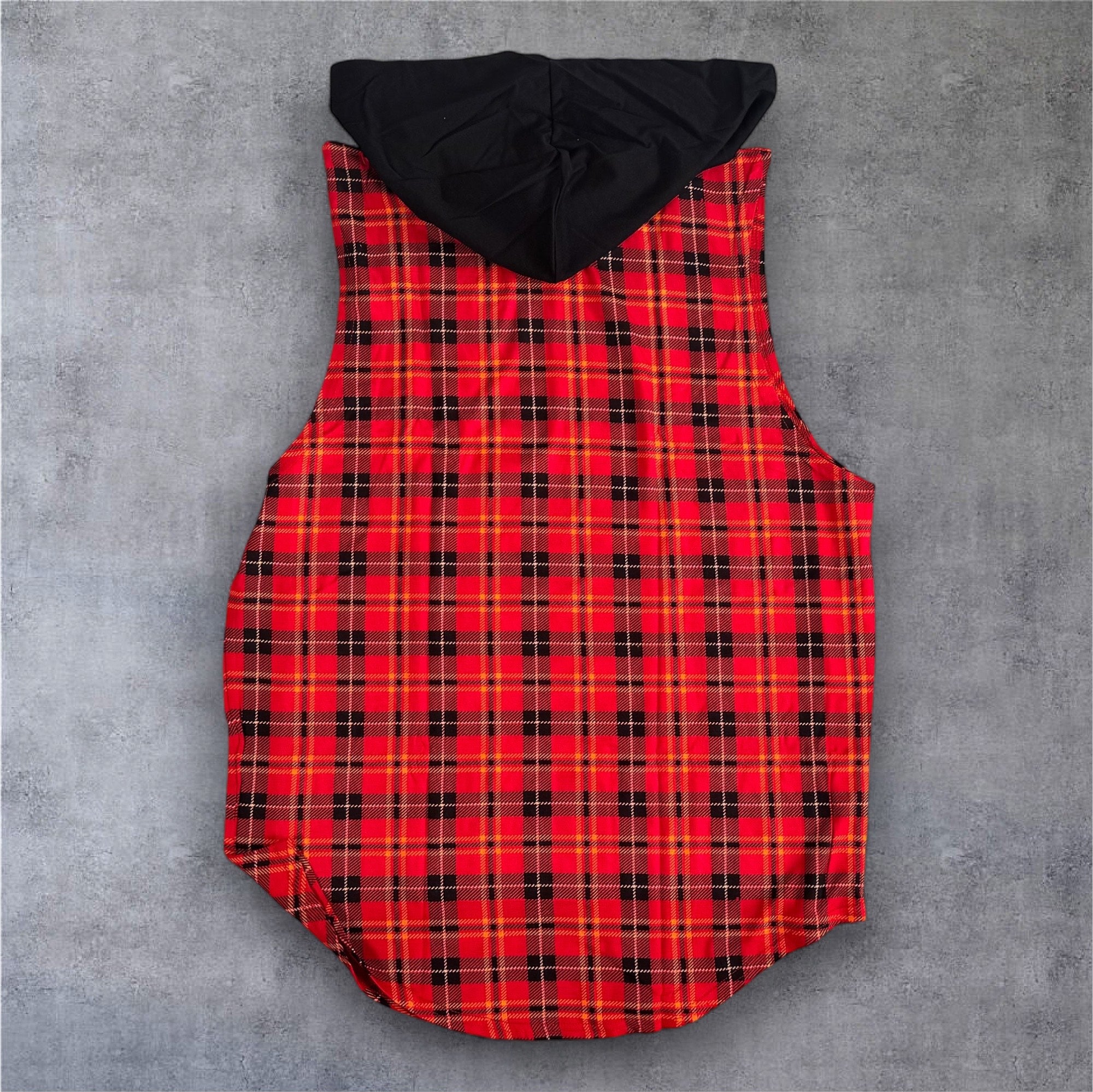 Hooded Muscle Cut T - Red/Yellow Plaid