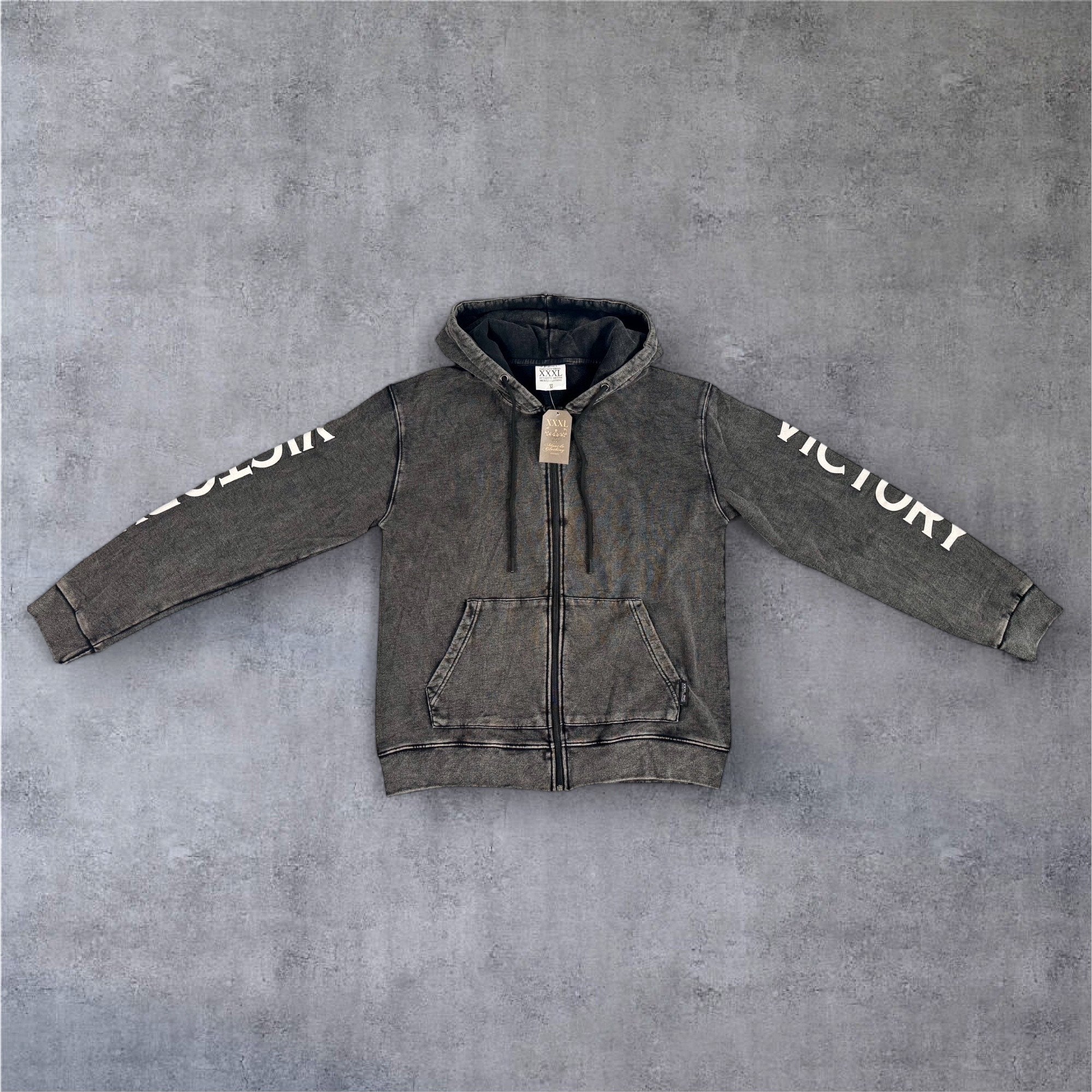 "Victory" Oversized Zip Hood  - Stonewash Black
