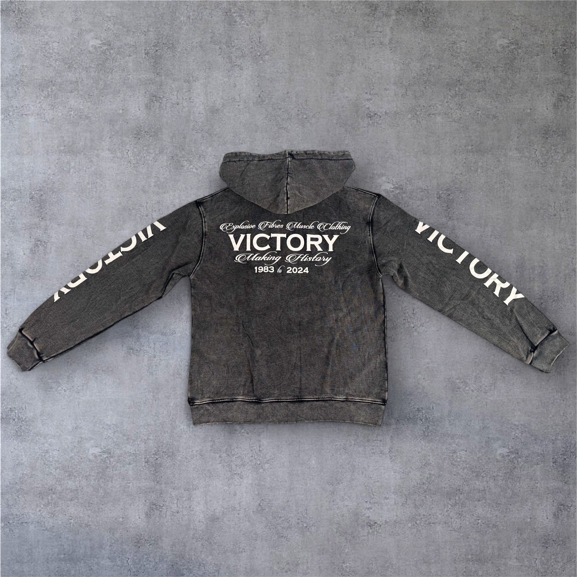 "Victory" Oversized Zip Hood  - Stonewash Black