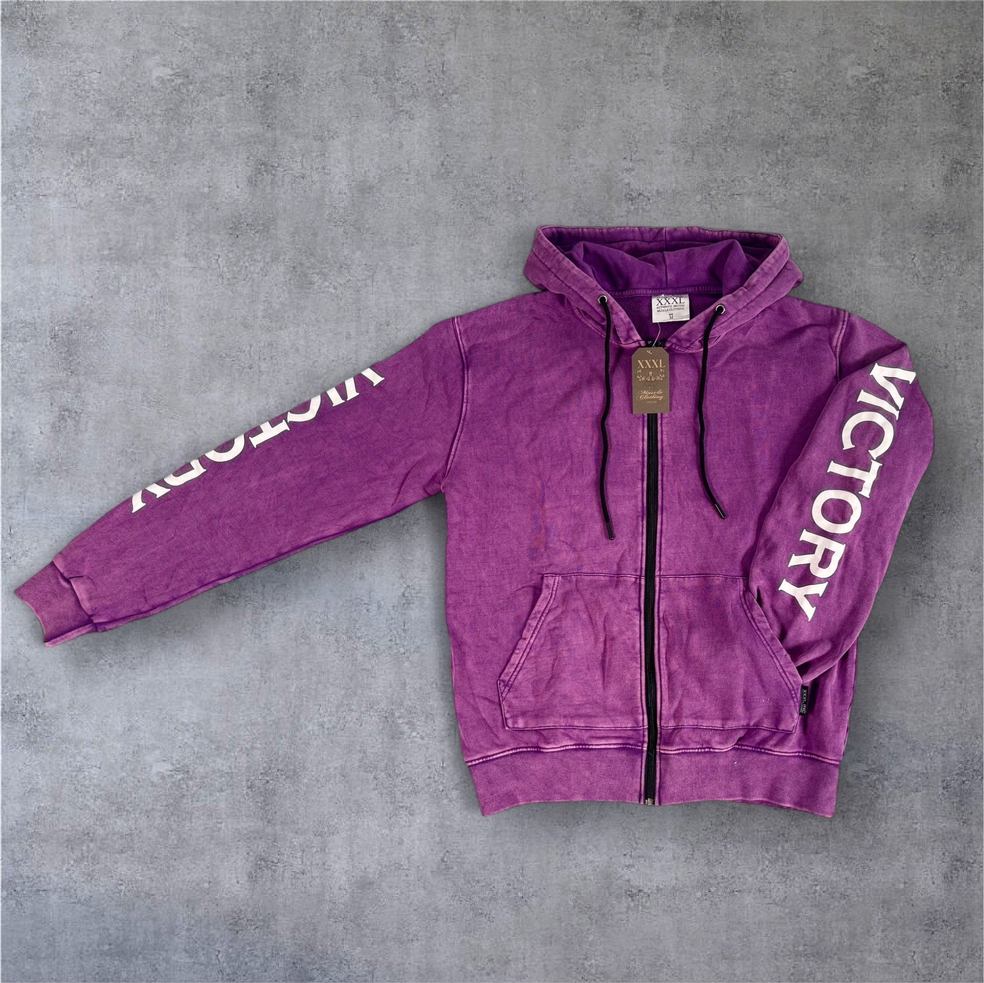 "Victory" Oversized Zip Hood  - Stonewash Berry