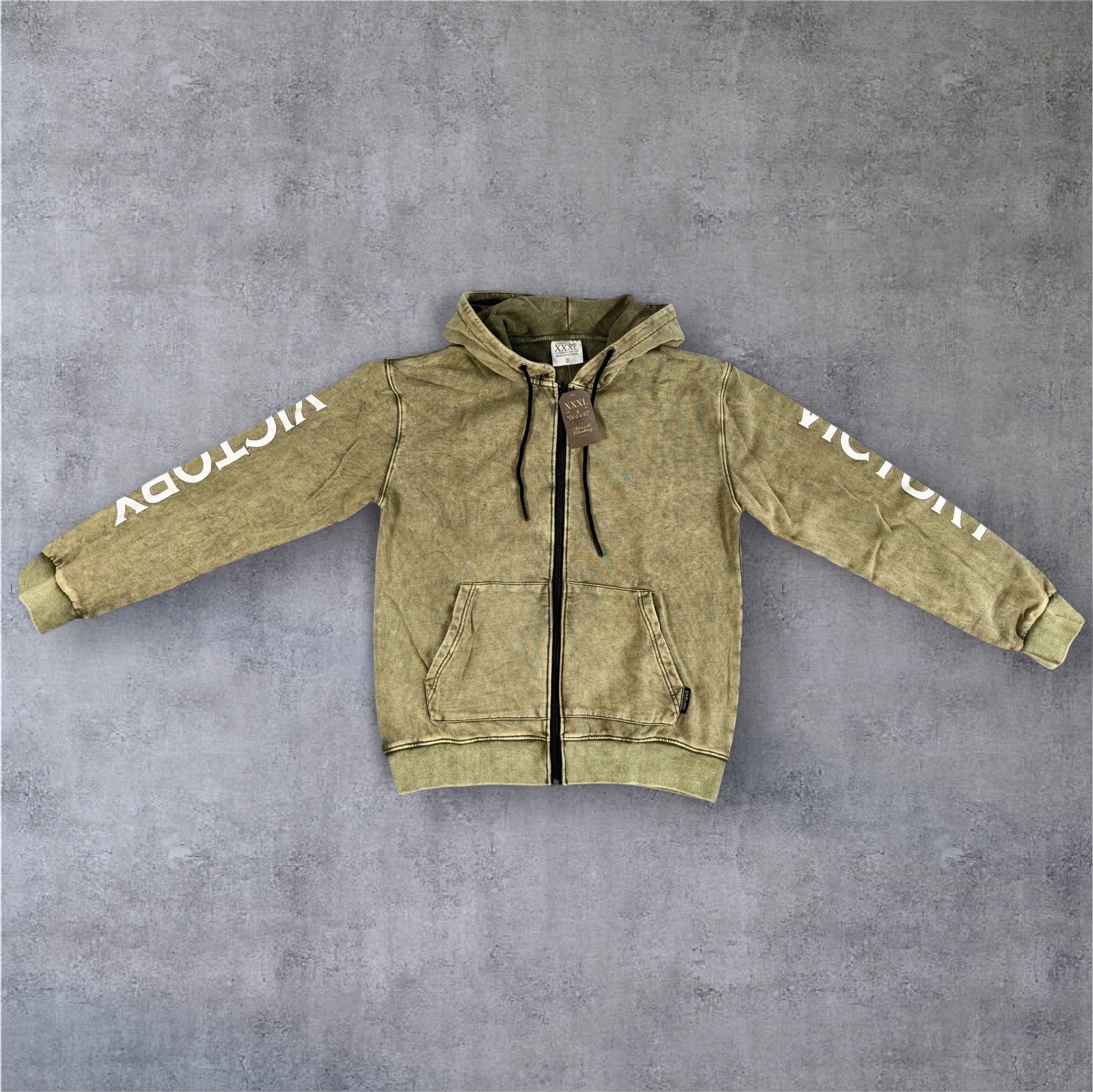 "Victory" Oversized Zip Hood  - Stonewash Olive