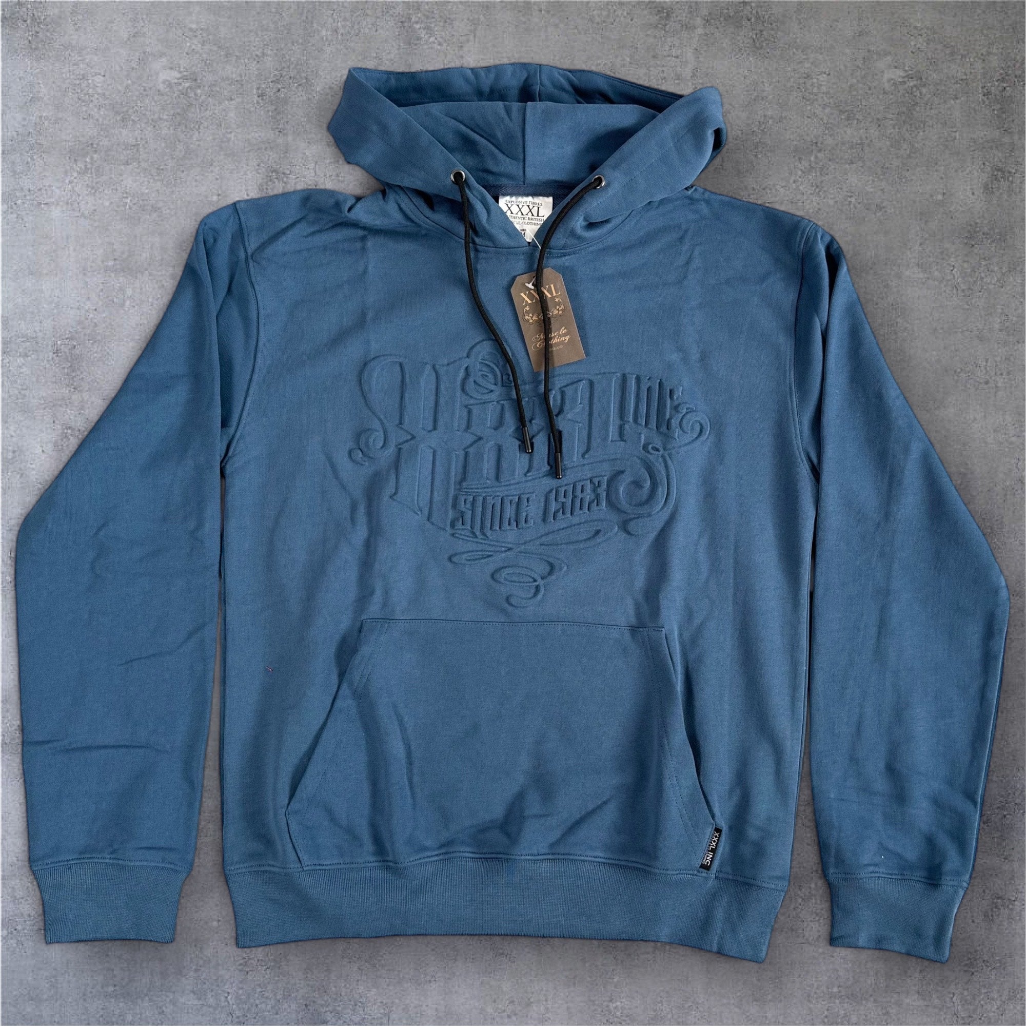 "Embossed " Pouch Hoodie - Steele blue