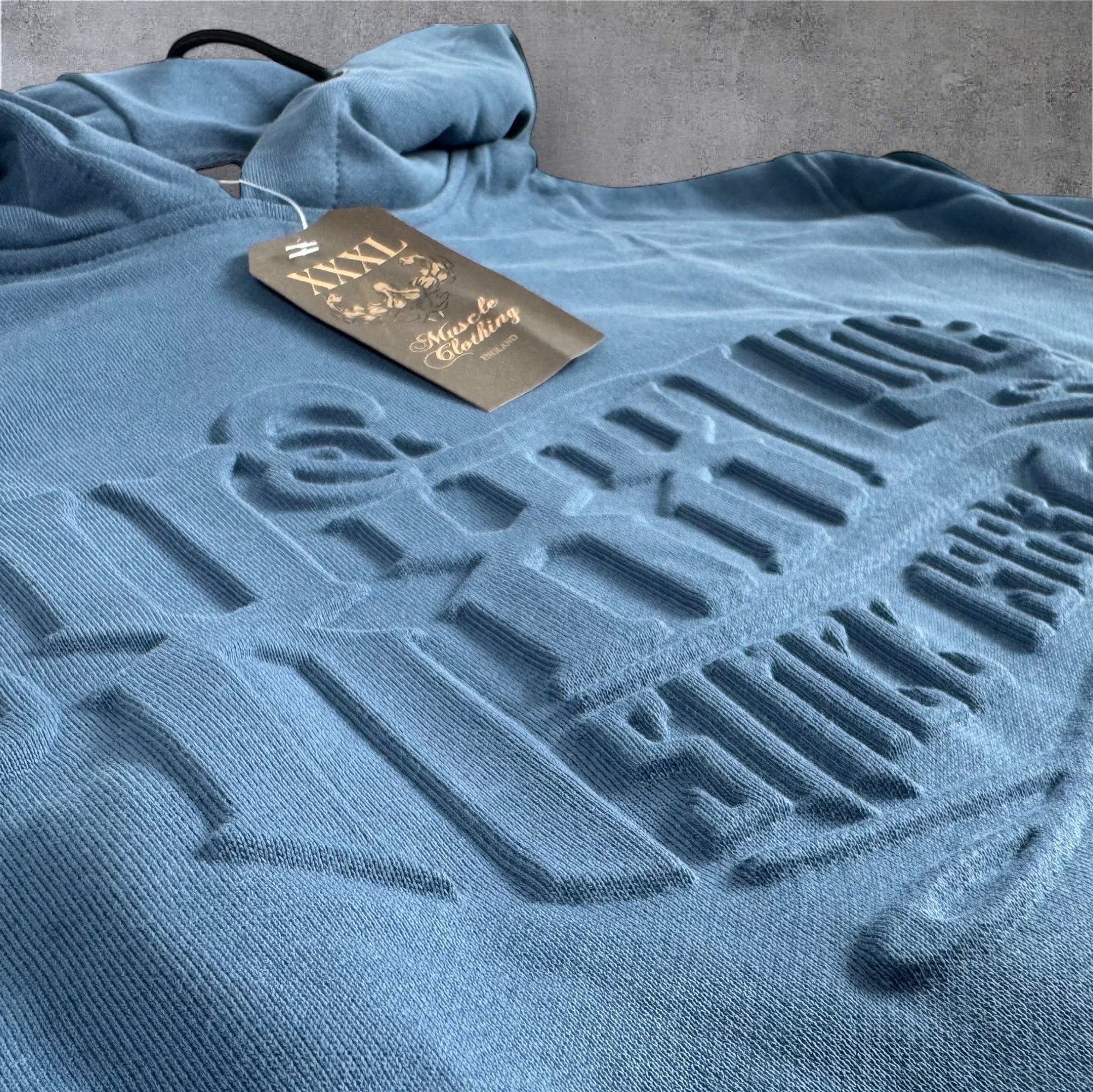"Embossed " Pouch Hoodie - Steele blue