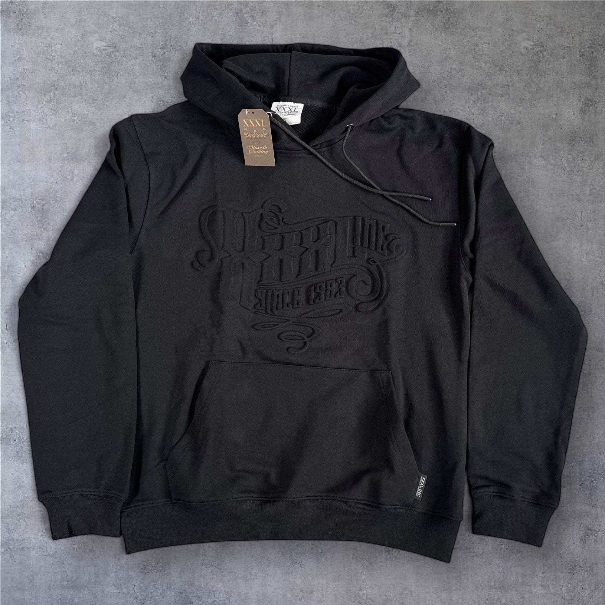 "Embossed " Pouch Hoodie - Black