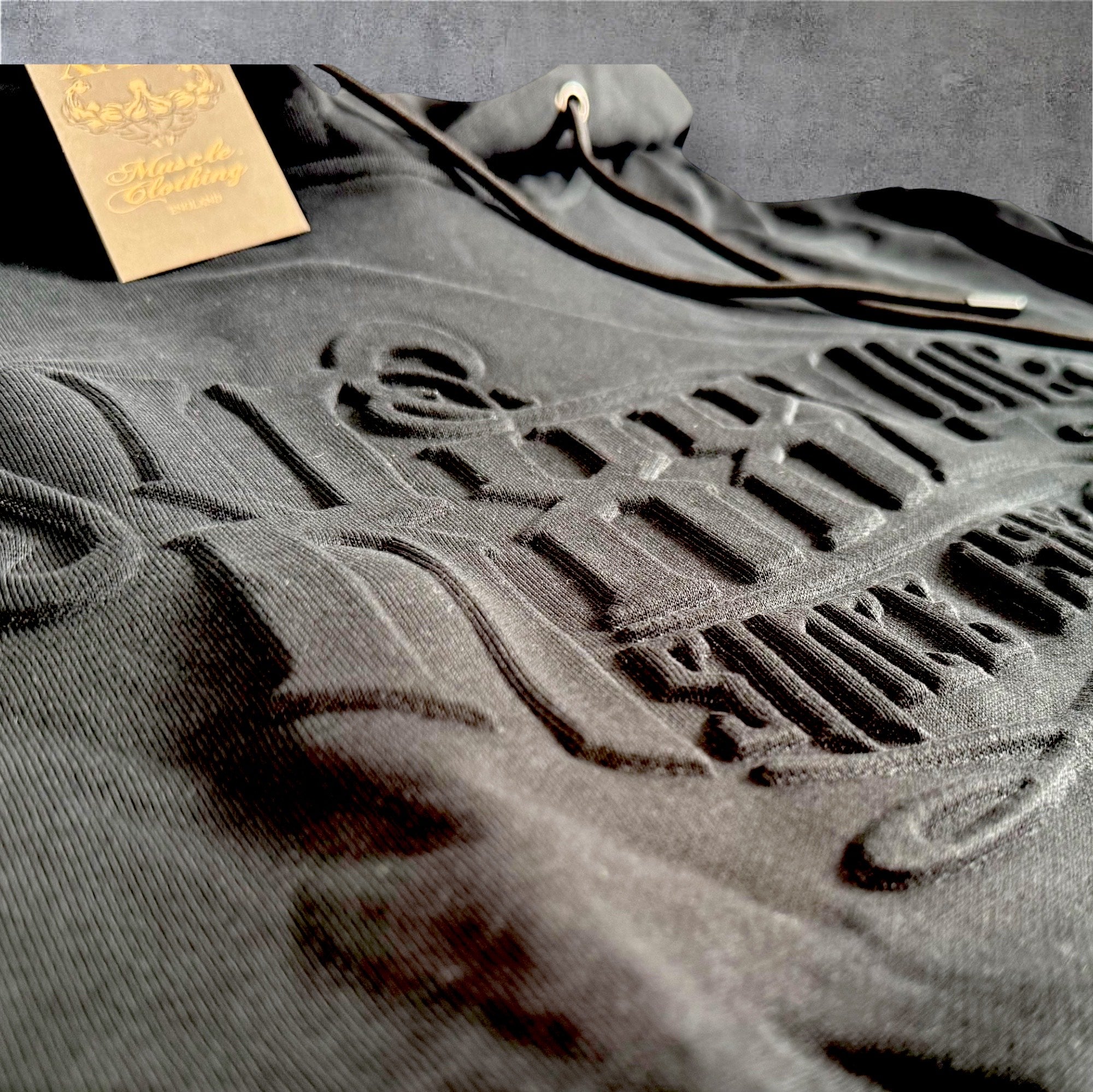 "Embossed " Pouch Hoodie - Black