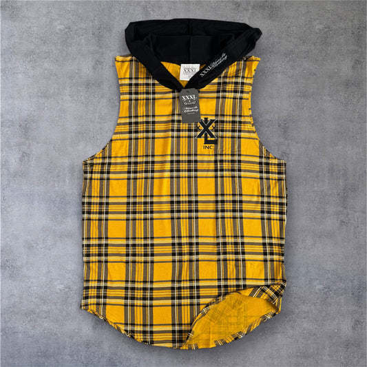 Hooded Muscle Cut T - Yellow Plaid