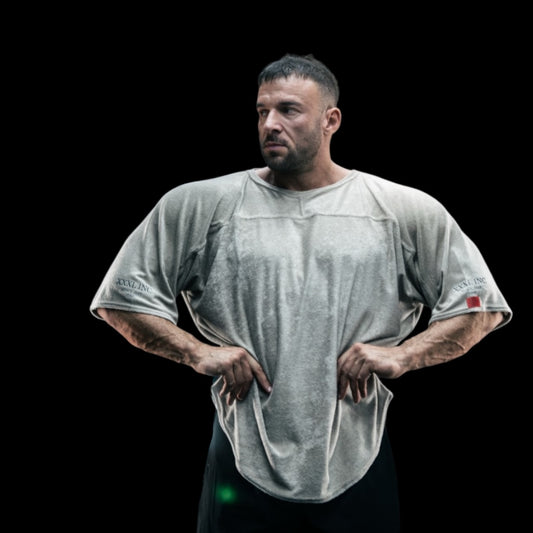 " Body Builder " Oversized Super Soft Rag Top- Stone Grey