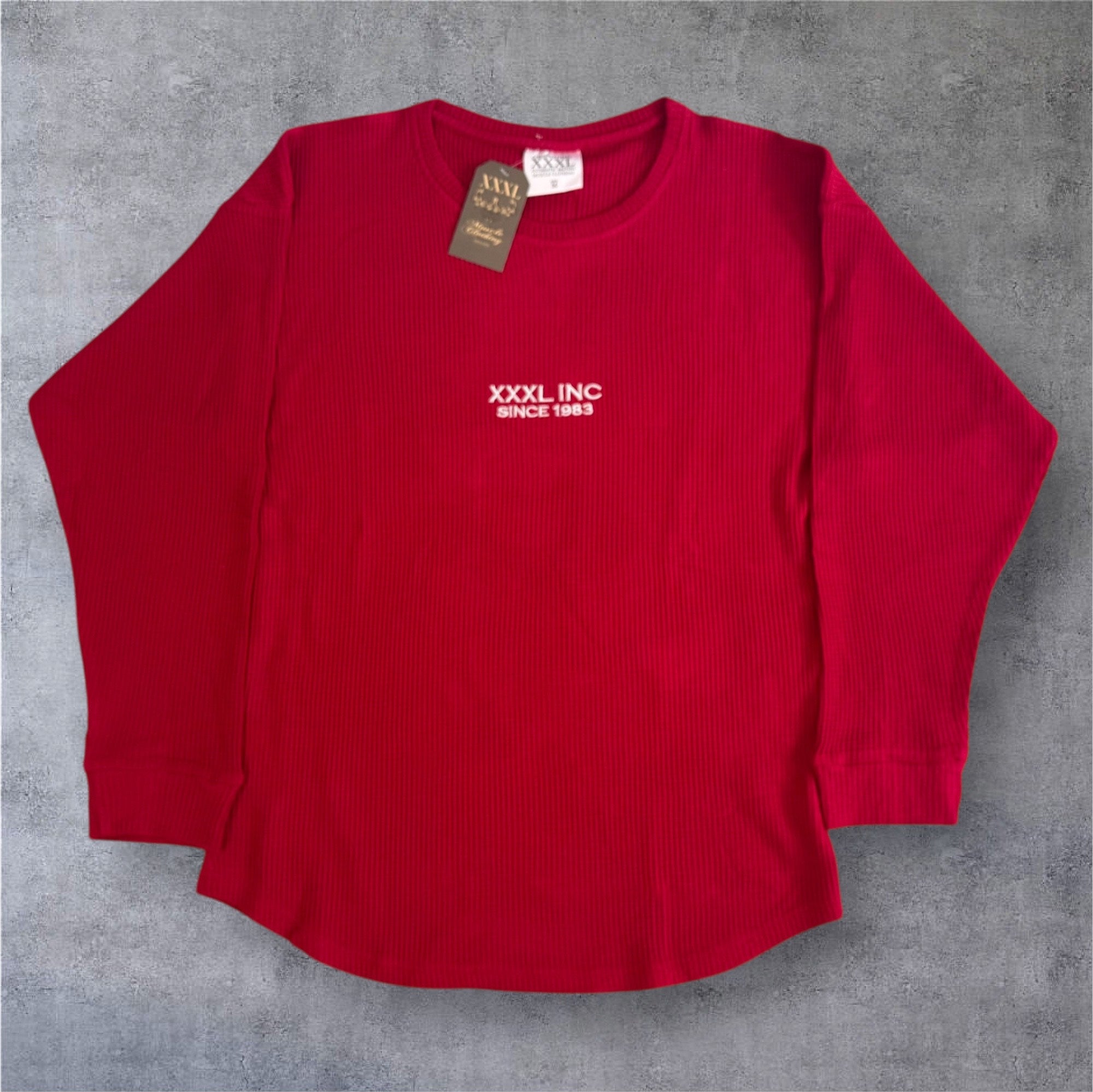 "Low Key XXXL embroidered" Stretch Thermal Waffle Sweat -Dark Red