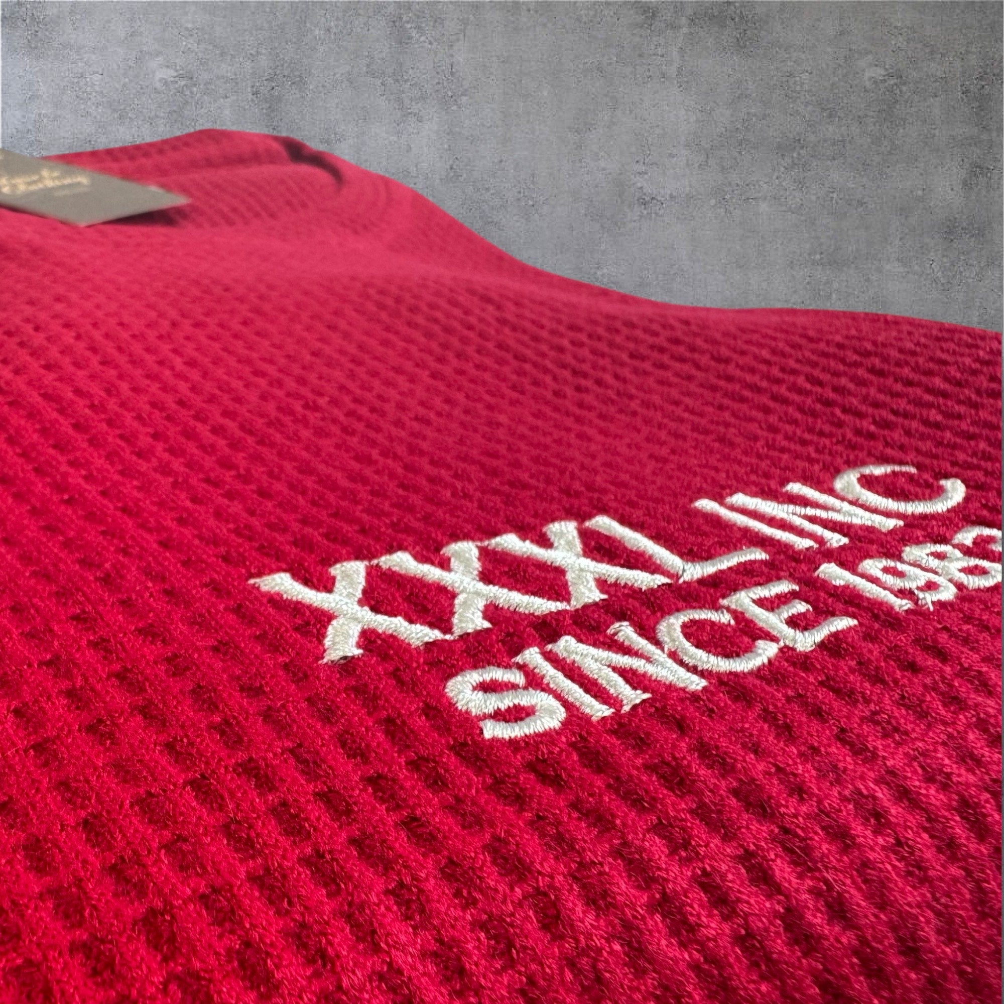 "Low Key XXXL embroidered" Stretch Thermal Waffle Sweat -Dark Red
