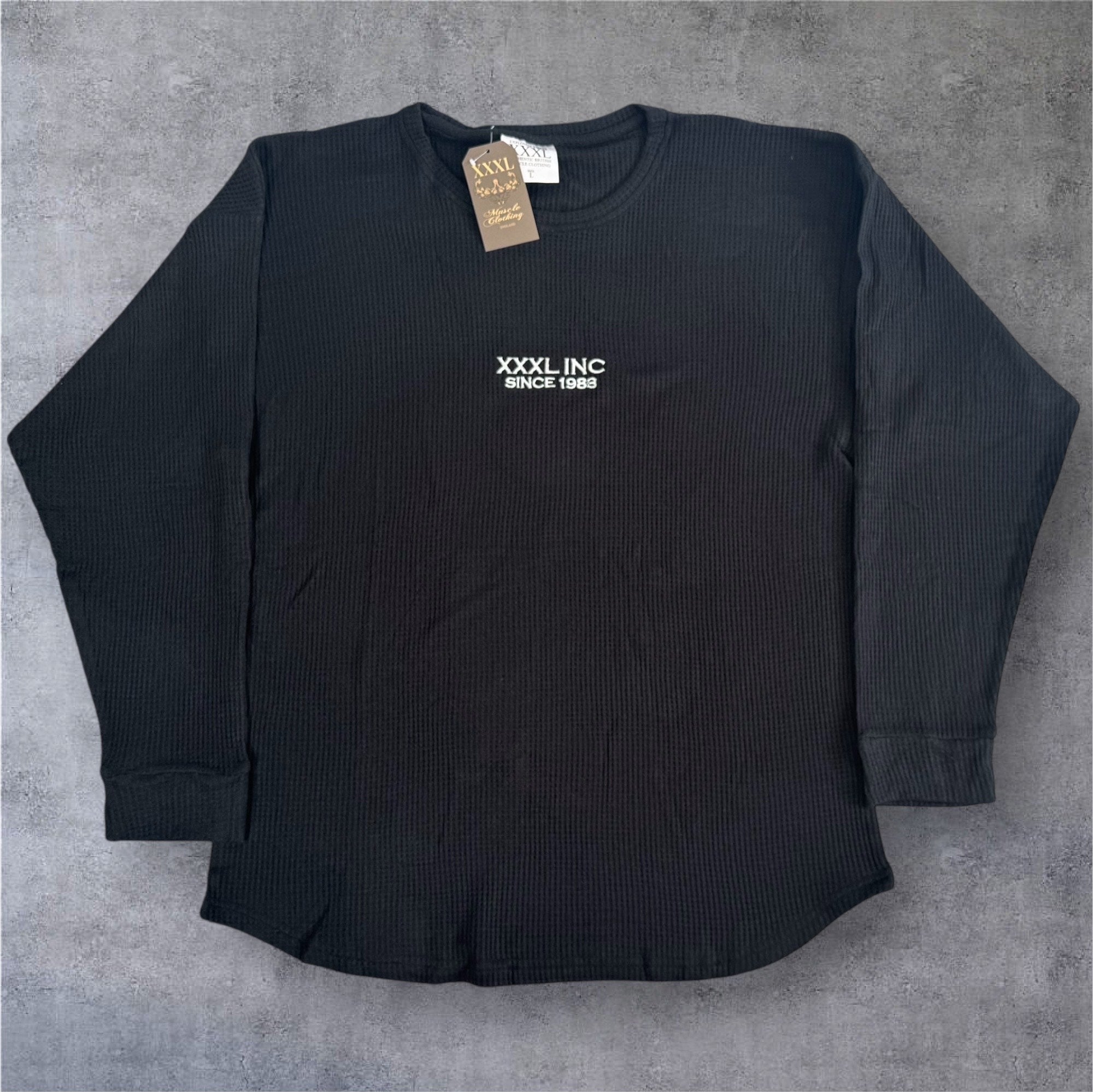 "Low Key XXXL embroidered" Stretch Thermal Waffle Sweat -Black