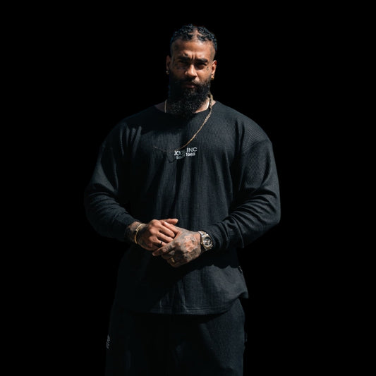 "Low Key XXXL embroidered" Stretch Thermal Waffle Sweat -Black