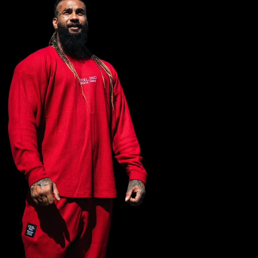 "Low Key XXXL embroidered" Stretch Thermal Waffle Sweat -Dark Red